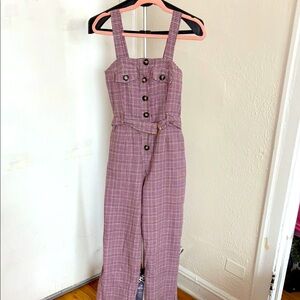 Stylish Red/ Burgundy Plaid Women's Jumpsuit